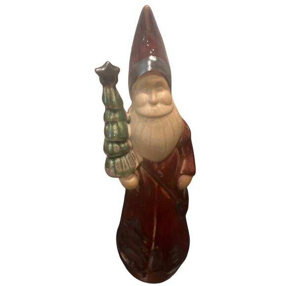 Stoneware Handmade Santa Figure With Tree 12” Figure Old World Santa - Picture 2 of 4